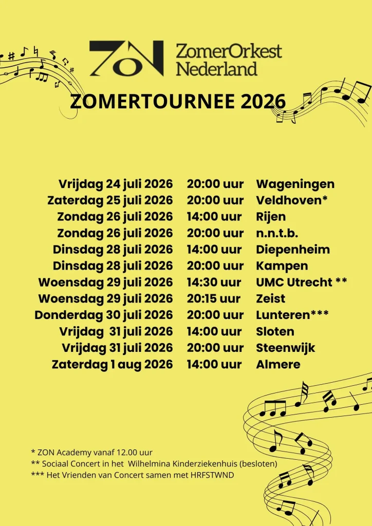 Tourschema 2026 ZomerOrkest Nederland