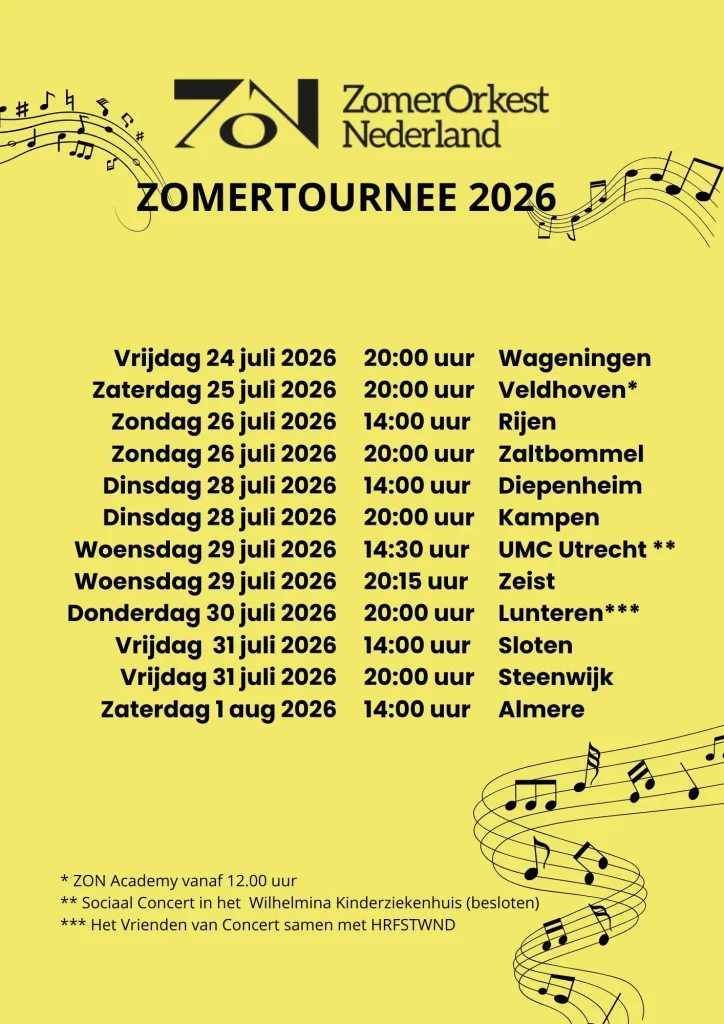 Tourschema 2026 ZomerOrkest Nederland